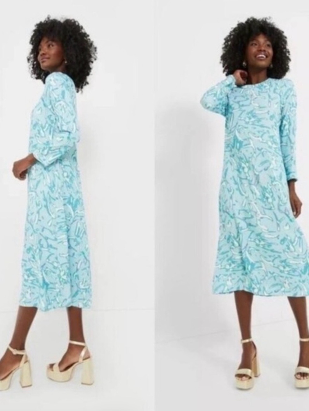 Tuckernuck Hyacinth House Dress Hattie Midi Long Sleeve in Blue Abstract